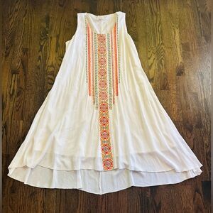 Chico's Colorful Embroidered Trim Sleeveless Maxi Dress White High-Low Petite 14